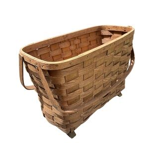 Vintage Basketville handwoven wood footed magazine basket